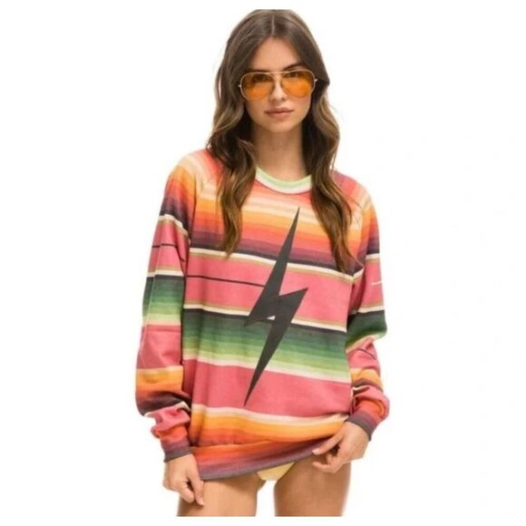 Aviator Nation Tulum Serape Bolt Stitch Sweatshirt in Pink Size M - Picture 1 of 5